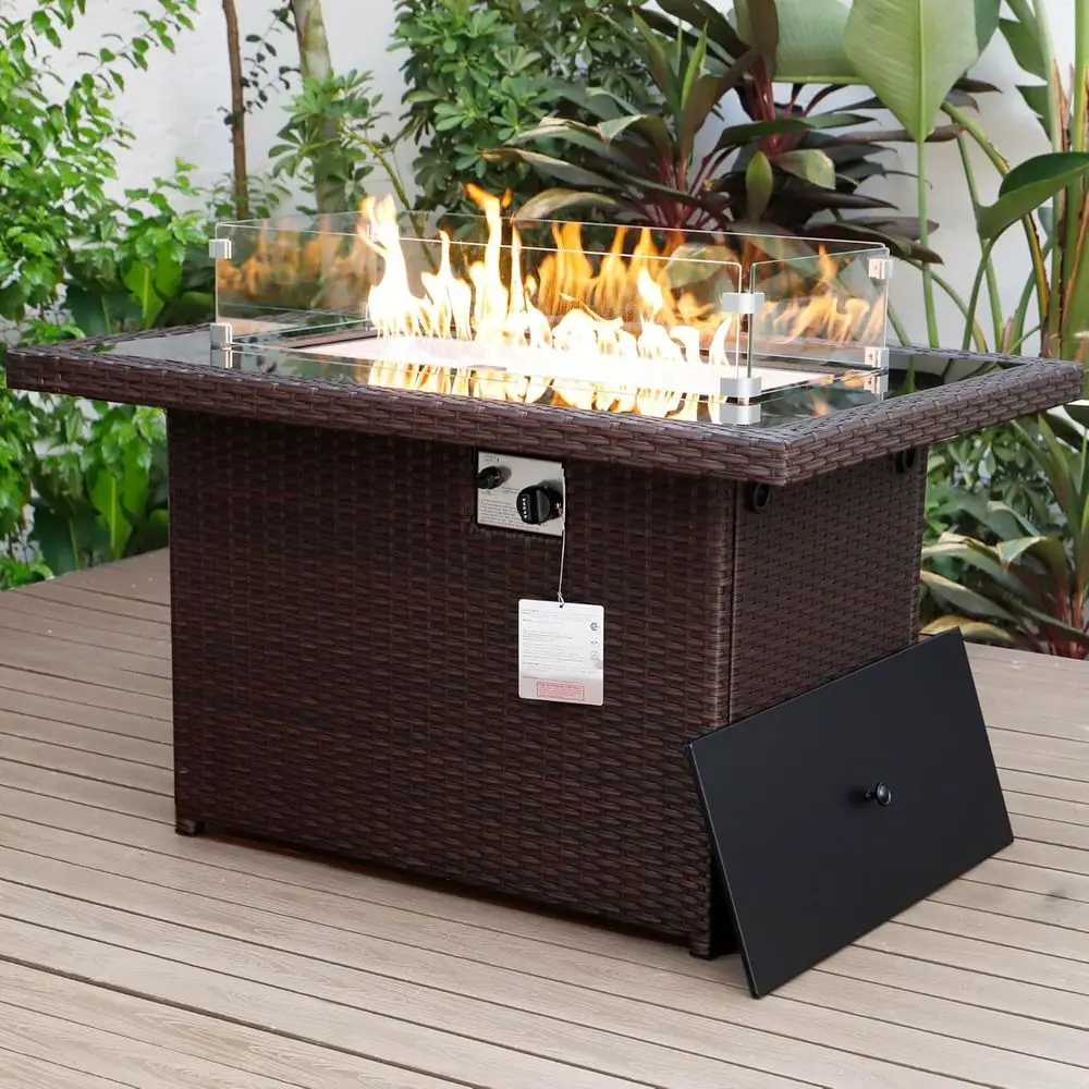 Wicker Outdoor ire Pit Table Natural Gas/Propane, 43'' Recular irt Table or Outside, 60000 Patio ireplace Tables with Windguard&
Wicker Outdoor ire Pit Table Natural Gas/Propane, 43'' Recular irt Table or Outside, 60000 Patio ireplace Tables with Windguard&