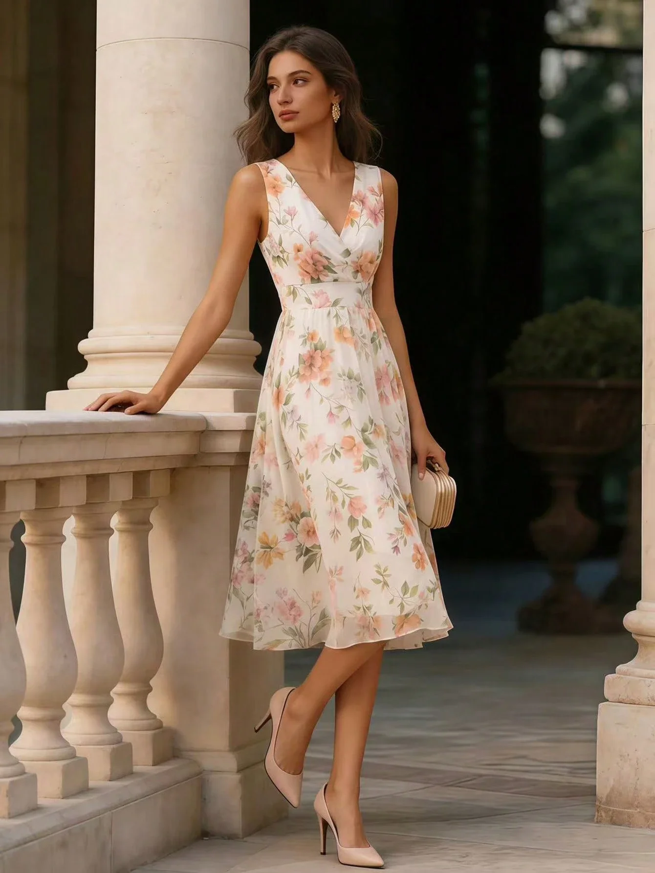 Floral Print Crossed V-Neck Sleeveless A-Line Elegant Midi Dress For Women
Floral Print Crossed V-Neck Sleeveless A-Line Elegant Midi Dress For Women