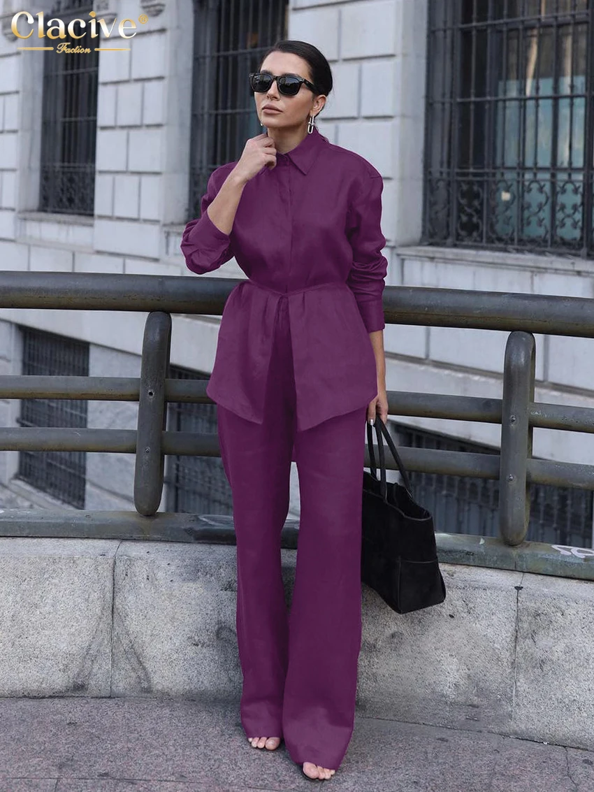 Clacive Fashion Loose Purple Cotton Women's Two Pieces Set 2026 Elegant Long Sleeve Shirt With High Waist Wide Pants Set Female
Clacive Fashion Loose Purple Cotton Women's Two Pieces Set 2026 Elegant Long Sleeve Shirt With High Waist Wide Pants Set Female