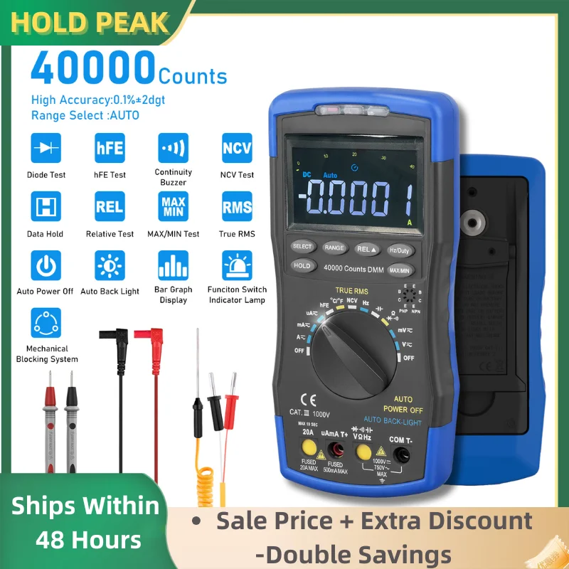 Multimeter True RMS Auto Range for AC/DC Voltage, Ohm, Amp & Capacitor (40,000 Counts) -LCD Digital Multimeter
Multimeter True RMS Auto Range for AC/DC Voltage, Ohm, Amp & Capacitor (40,000 Counts) -LCD Digital Multimeter