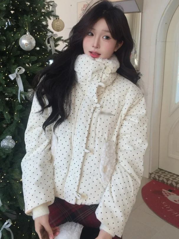 Autumn Winter Thiened Cotton Jaet Unique College Sle Polka Dot Bread Coat Warmth Collar Splicing ort Size Women's Top
Autumn Winter Thiened Cotton Jaet Unique College Sle Polka Dot Bread Coat Warmth Collar Splicing ort Size Women's Top