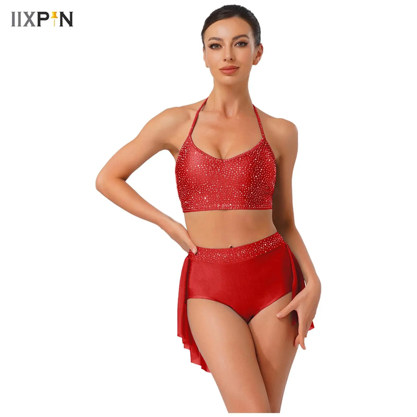 Women's Lyrical Jazz Latin Dance Outfit Glitter Rhinestone V Neck Backless Camisole Top+Irregular Mesh Hem Shorts 2-piece Set
Women's Lyrical Jazz Latin Dance Outfit Glitter Rhinestone V Neck Backless Camisole Top+Irregular Mesh Hem Shorts 2-piece Set