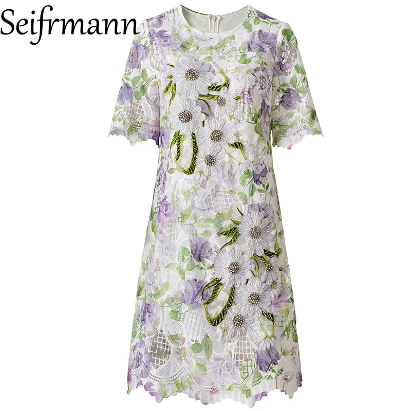 Seifrmann 2026 Summer Women's New Fashion Round Neck Short Sleeve Water soluble Lace Nail Bead Dress
Seifrmann 2026 Summer Women's New Fashion Round Neck Short Sleeve Water soluble Lace Nail Bead Dress 