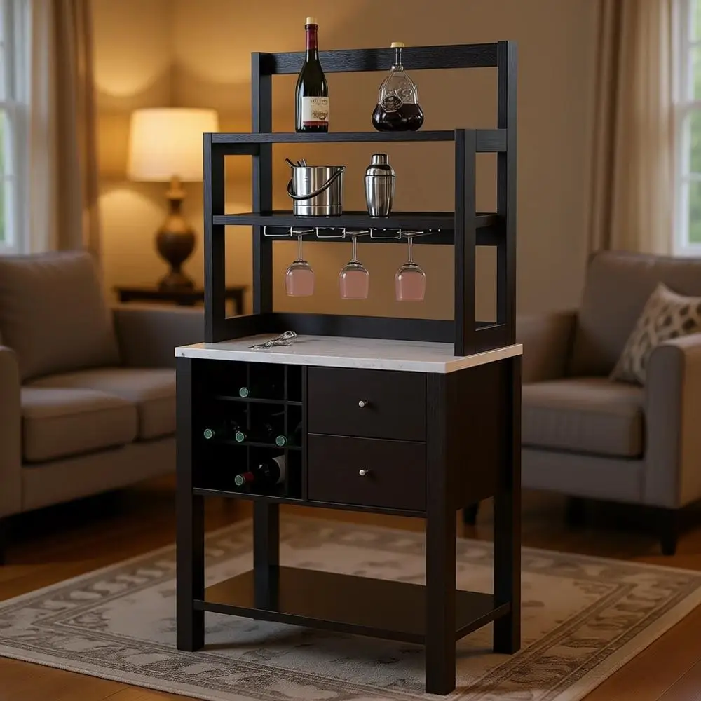 31 Storage Bar Cabinet with Drawers, Wine Rack for Kitchen or Dining Room, Black and Marble Style
31 Storage Bar Cabinet with Drawers, Wine Rack for Kitchen or Dining Room, Black and Marble Style