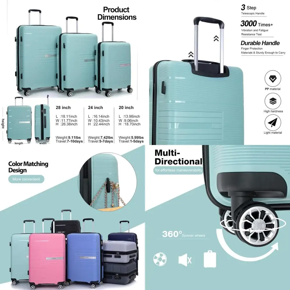 Light Green 3-Piece Hardside Spinner Luggage Set with TSA Lock - 20, 24, 28 Lightweight Travel Suitcases
Light Green 3-Piece Hardside Spinner Luggage Set with TSA Lock - 20, 24, 28 Lightweight Travel Suitcases