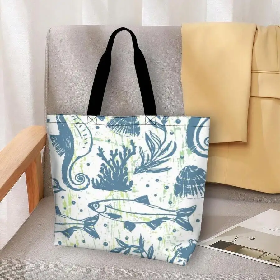 Nautical Seahorse Tote Bag With Fish And Coral Print Summer Beach Shoulder Bag
Nautical Seahorse Tote Bag With Fish And Coral Print Summer Beach Shoulder Bag