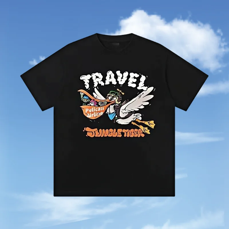 Хлопковая футболка с мультяшным принтом Traveling Pelican, мужская и женская повседневная свободная футболка в стиле хип-хоп, мужская и женская одежда
Хлопковая футболка с мультяшным принтом Traveling Pelican, мужская и женская повседневная свободная футболка в стиле хип-хоп, мужская и женская одежда