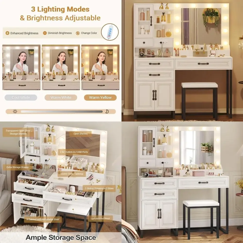 Бестселлер: туалетный столик с подсветкой, зеркалом, зарядной станцией и стулом для макияжа, полный комплект с стеклянной столешницей и местом для хранения.
Бестселлер: туалетный столик с подсветкой, зеркалом, зарядной станцией и стулом для макияжа, полный комплект с стеклянной столешницей и местом для хранения.