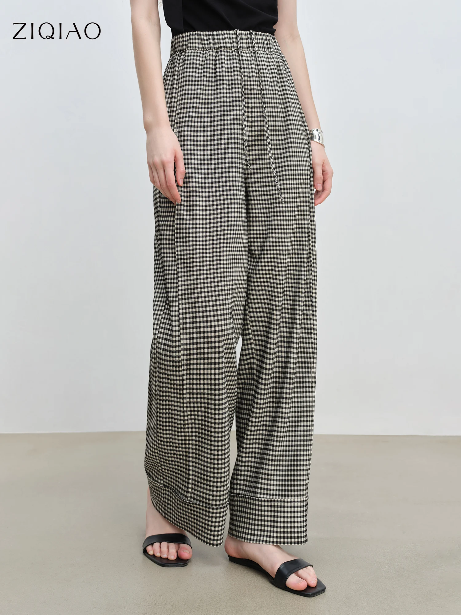ZIQIAO 2025 Summer Petite Artistic Check Wide Leg Pants - High Waisted Hip Smoothing & Breathable Fabric for Casual Chic
ZIQIAO 2025 Summer Petite Artistic Check Wide Leg Pants - High Waisted Hip Smoothing & Breathable Fabric for Casual Chic
