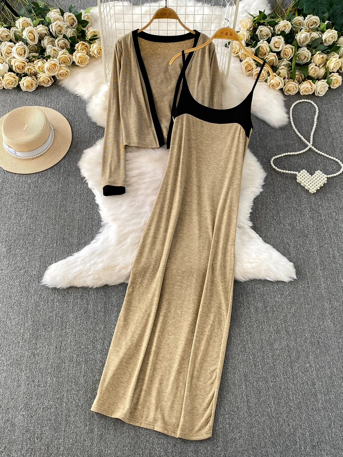 Осенний ленивый Sle Color Blo Ice Silk Knitted ort Jaet Ele Wrap Long Dr Комплект из двух предметов Женская модная повседневная одежда 
Осенний ленивый Sle Color Blo Ice Silk Knitted ort Jaet Ele Wrap Long Dr Комплект из двух предметов Женская модная повседневная одежда