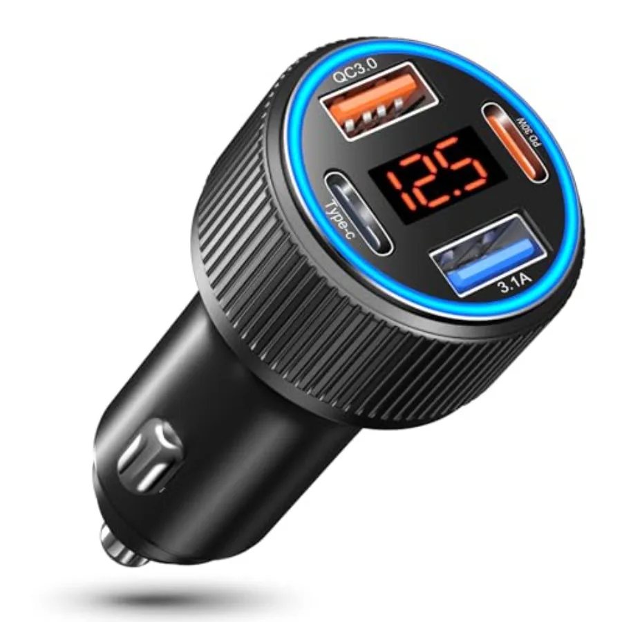 USB C Car Charger, 65W Dual USB-C and USB-A Multi Port Cigarette Lighter Adapter with Voltmeter QC/PD 3.0 Fast Charging 12V Car
USB C Car Charger, 65W Dual USB-C and USB-A Multi Port Cigarette Lighter Adapter with Voltmeter QC/PD 3.0 Fast Charging 12V Car