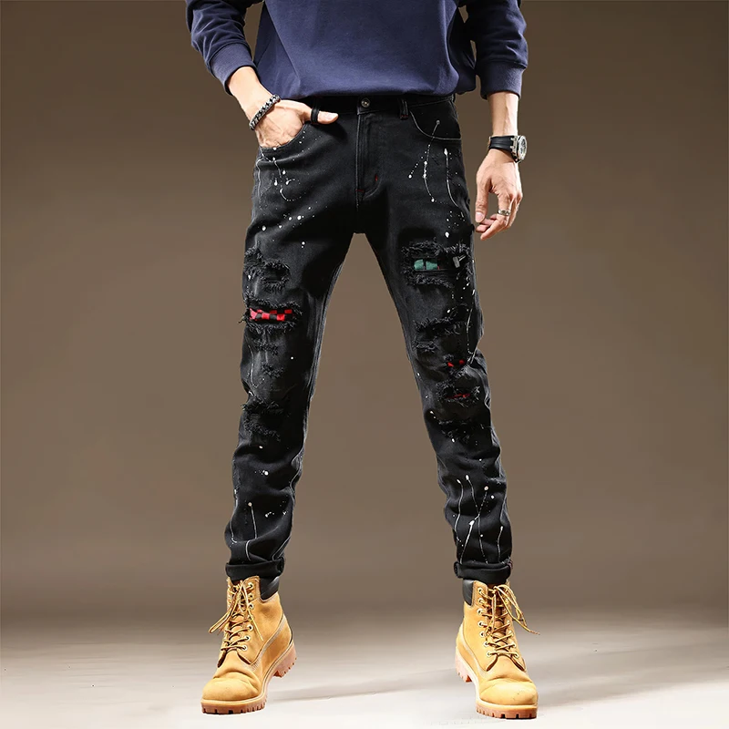 TC2890 Tide black jeans men's broken hole Slim small straight leg heavy ink splash handsome personality pants
TC2890 Tide black jeans men's broken hole Slim small straight leg heavy ink splash handsome personality pants