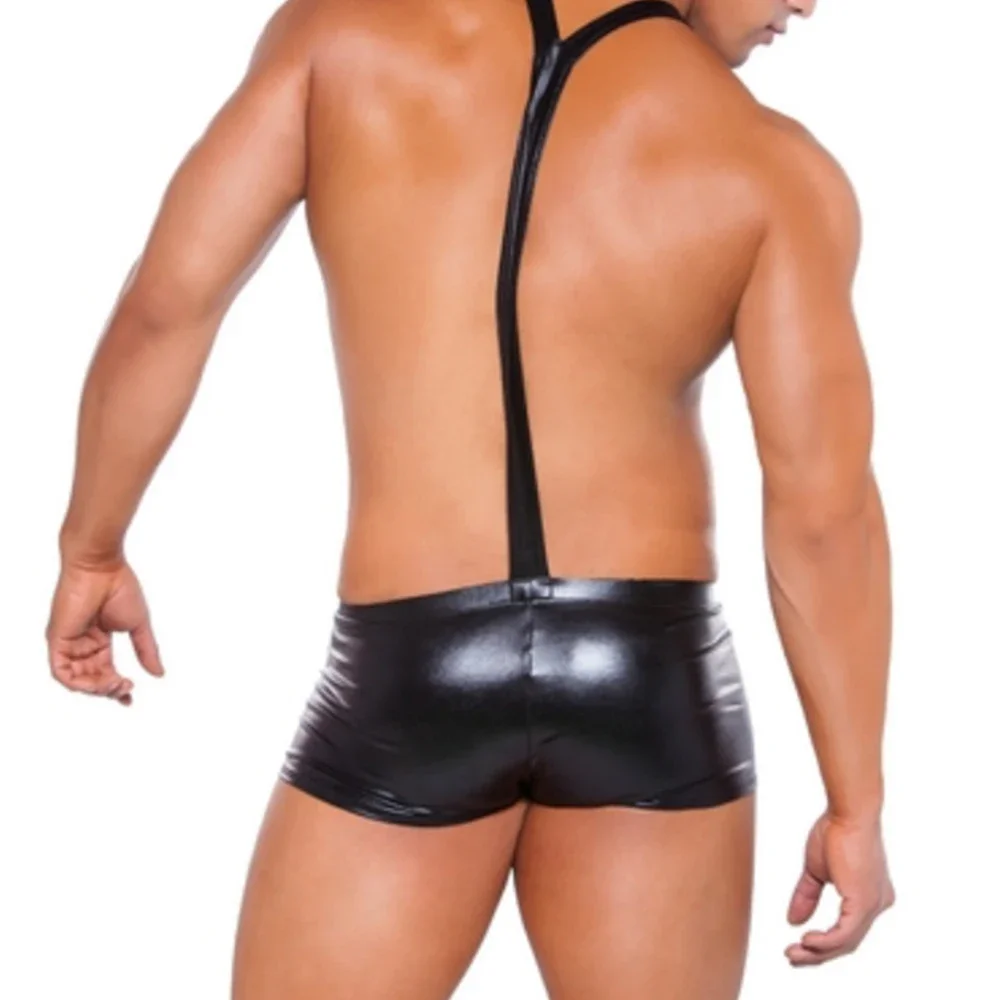 Mens Sexy Underwear Tight-Fitting Faux Leather Jumpsuit Boxer Shorts Stage Wear T-Back Bodysuit Peni Pouch Bandage Gay Clothes
Mens Sexy Underwear Tight-Fitting Faux Leather Jumpsuit Boxer Shorts Stage Wear T-Back Bodysuit Peni Pouch Bandage Gay Clothes