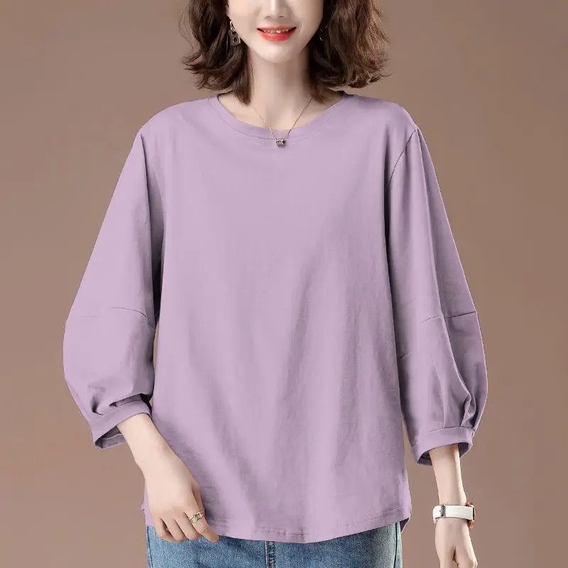 Seven-quarter Sleeve Pure Cotton T-shirt for Women's New Lantern Sleeves Versatile Loose Loose Slimming and Age-reducing Simple
Seven-quarter Sleeve Pure Cotton T-shirt for Women's New Lantern Sleeves Versatile Loose Loose Slimming and Age-reducing Simple