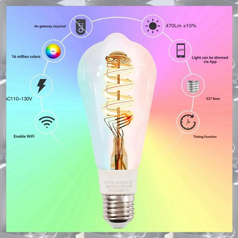 Tuya Smart Wifi LED Bulbs RGB 16 Million Colors, Dimmable 2700K-6500K Compatible With Alexa/Google Home
Tuya Smart Wifi LED Bulbs RGB 16 Million Colors, Dimmable 2700K-6500K Compatible With Alexa/Google Home