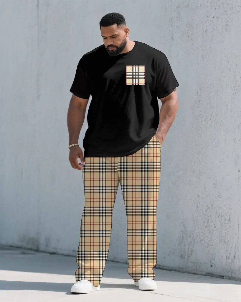 S-9XL Big & Tall Men Plaid Patchwork Letter Print Short Sleeve T-shirt & Wide Leg Pants 2Pcs Outfit
S-9XL Big & Tall Men Plaid Patchwork Letter Print Short Sleeve T-shirt & Wide Leg Pants 2Pcs Outfit