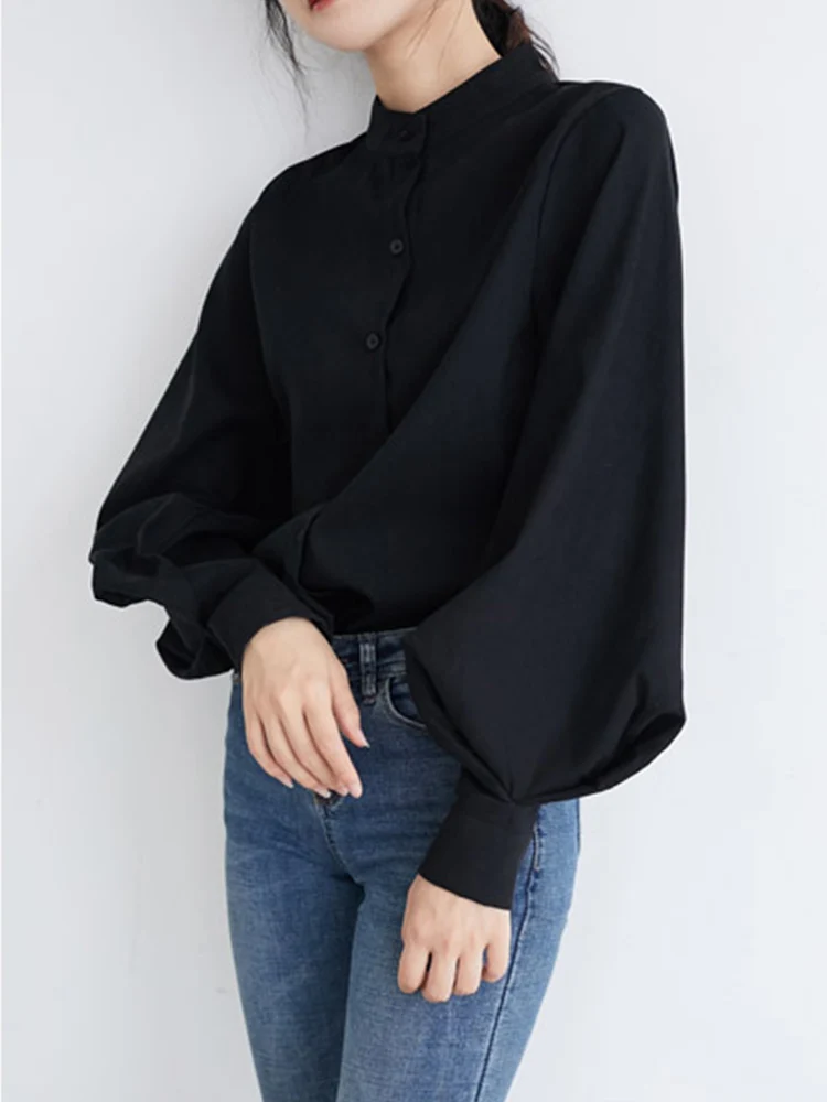 New Spring Single Breasted Women Blouse Lantern Sleeve office ladies shirts Solid color Blusas Mujer
New Spring Single Breasted Women Blouse Lantern Sleeve office ladies shirts Solid color Blusas Mujer