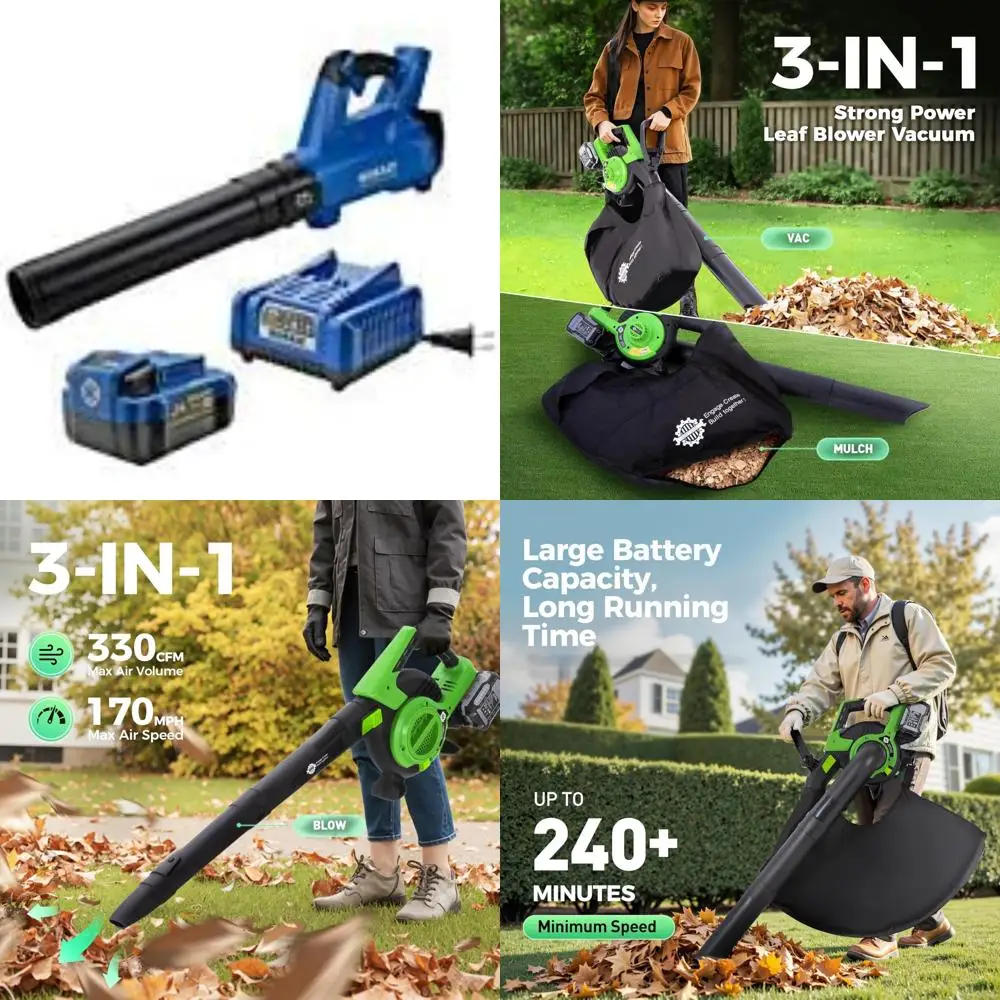 24-Volt Lithium Ion 410-CFM Brushless Cordless Electric Leaf Blower for Powerful Yard Cleaning
24-Volt Lithium Ion 410-CFM Brushless Cordless Electric Leaf Blower for Powerful Yard Cleaning