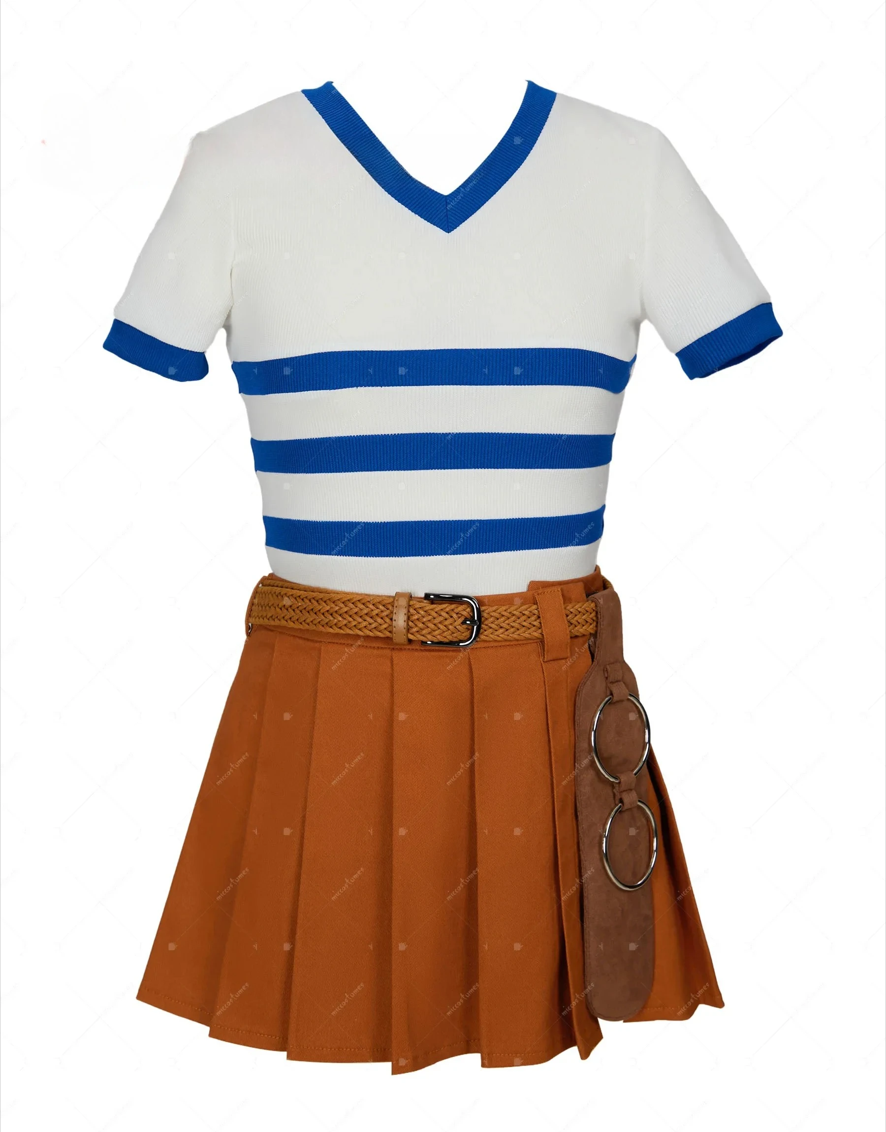 HAIKYUU Women's Nami Cosplay Costume Striped V Neck Short Sleeve Top and Skirt with Belt
HAIKYUU Women's Nami Cosplay Costume Striped V Neck Short Sleeve Top and Skirt with Belt