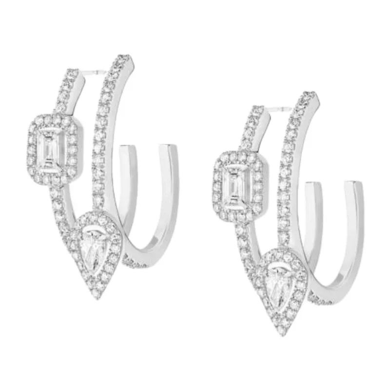 Silver Plated Multi-Layer C-Shaped Paved CZ Hoop Earrings, Emerald & Pear Cut Stone Design
Silver Plated Multi-Layer C-Shaped Paved CZ Hoop Earrings, Emerald & Pear Cut Stone Design