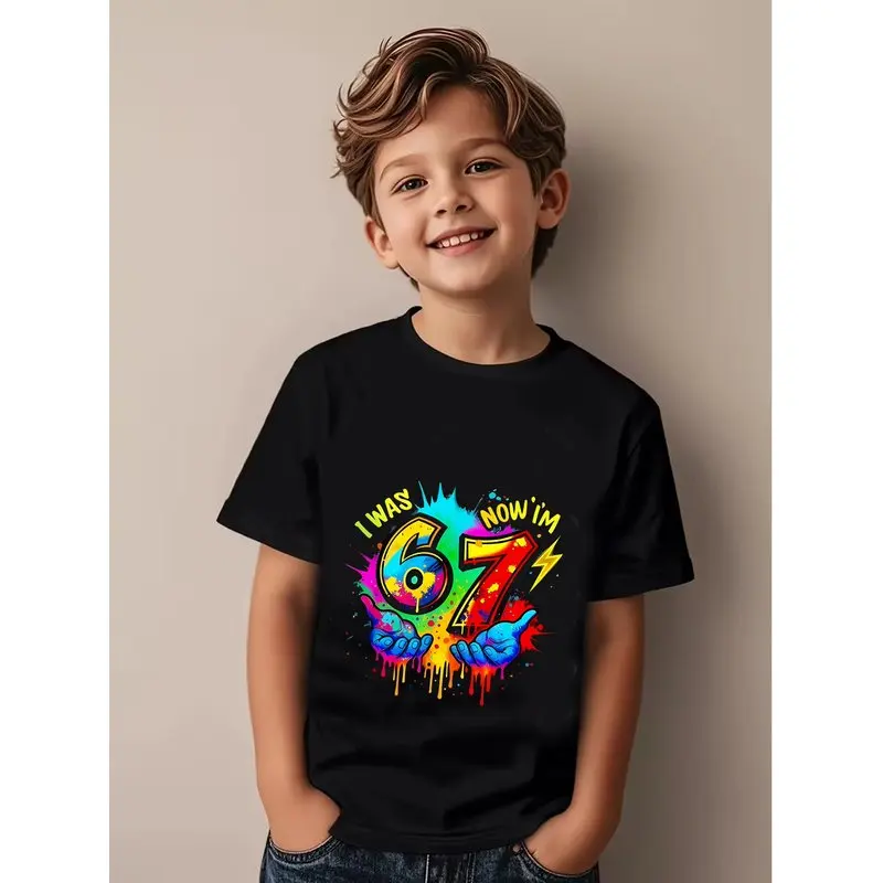 Kids 67 Themed Colorful Print T-Shirt, Soft Cotton Fabric, Breathable and Comfortable, Ideal for Toddlers and Childrendf0350
Kids 67 Themed Colorful Print T-Shirt, Soft Cotton Fabric, Breathable and Comfortable, Ideal for Toddlers and Childrendf0350