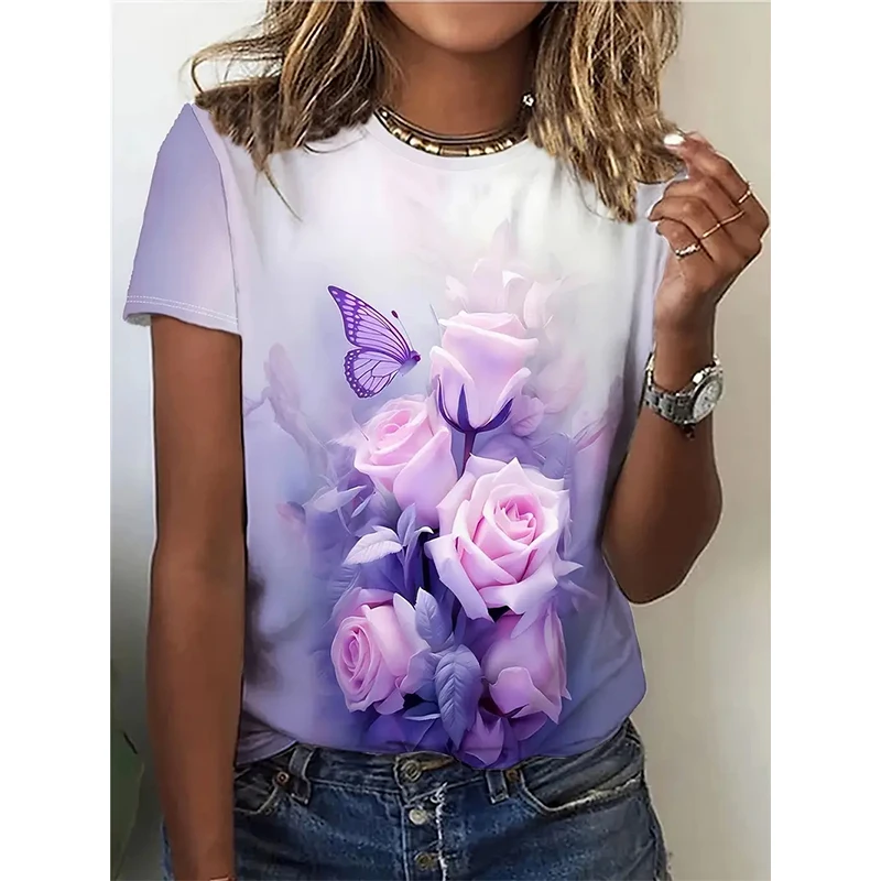 New Purple Rose Flower T-Shirts Floral 3D Print Women's O-Neck Short Sleeve T Shirt Y2k Harajuku Tees Casual Top Female Clothing
New Purple Rose Flower T-Shirts Floral 3D Print Women's O-Neck Short Sleeve T Shirt Y2k Harajuku Tees Casual Top Female Clothing