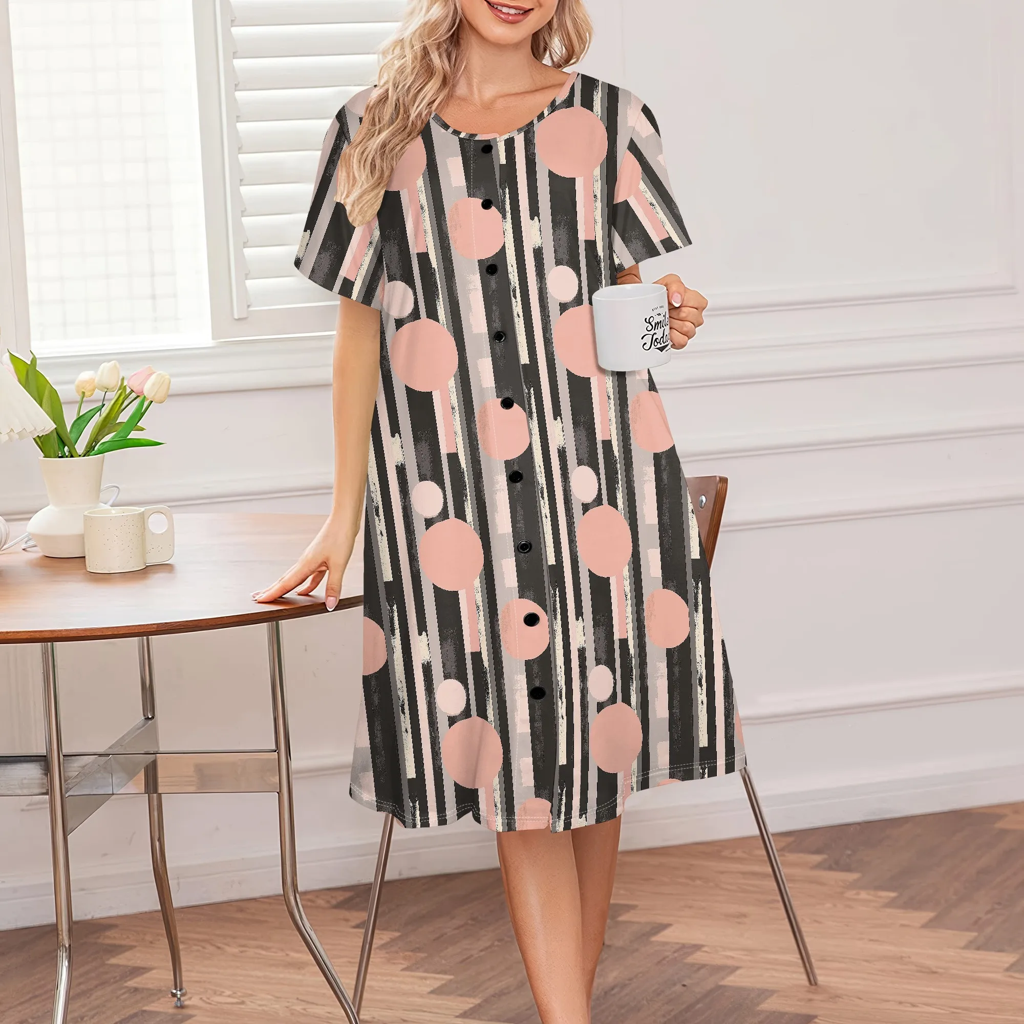 Pastel Circle and Stripe Print Plus Size Dress Women's Casual Button-Down Summer Dress S-3XL Modern Daywear or Casual Chic
Pastel Circle and Stripe Print Plus Size Dress Women's Casual Button-Down Summer Dress S-3XL Modern Daywear or Casual Chic