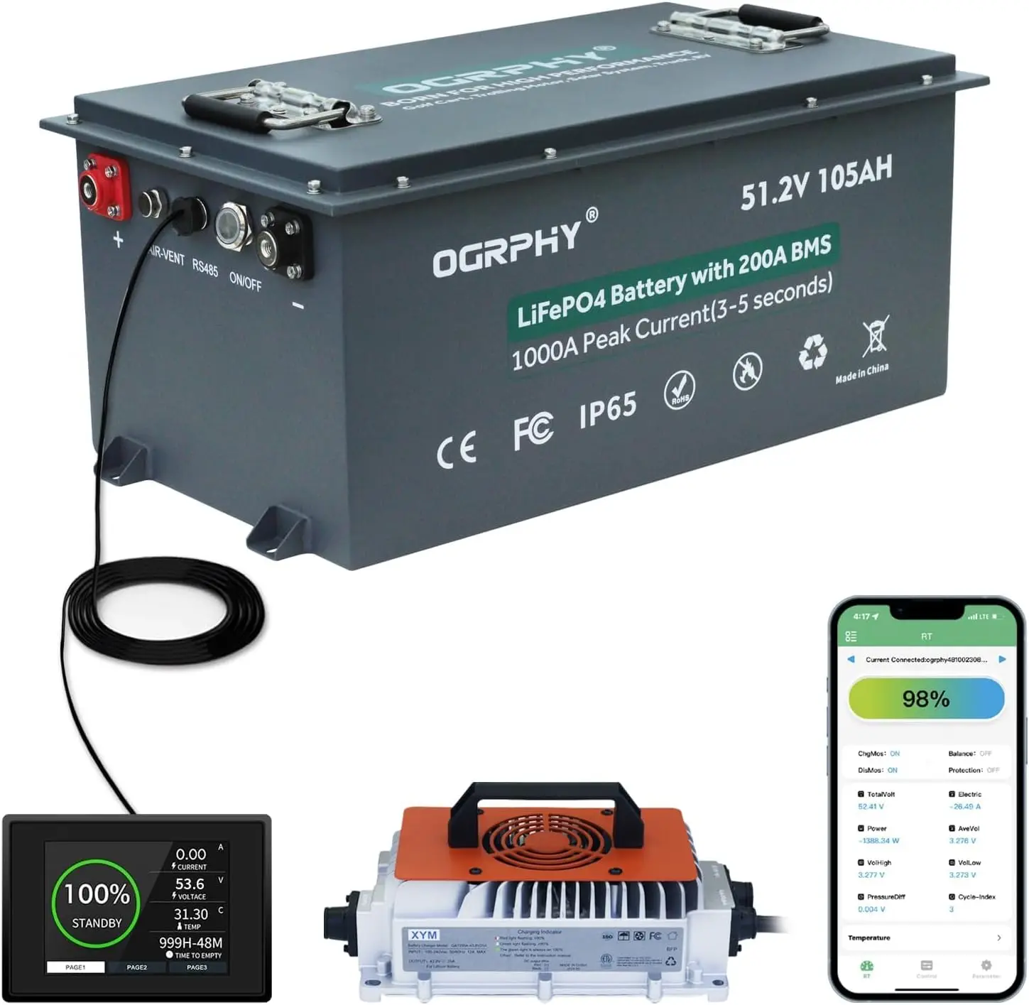 OGRPHY 48V Lithium Golf Cart Battery, 200A BMS(1000A Peak Current), with Touch Monitor & Mobile APP, 4000+ Cycles 48V Lithium Battery with 18A Charger, Perfect for Golf Carts,
OGRPHY 48V Lithium Golf Cart Battery, 200A BMS(1000A Peak Current), with Touch Monitor & Mobile APP, 4000+ Cycles 48V Lithium Battery with 18A Charger, Perfect for Golf Carts,