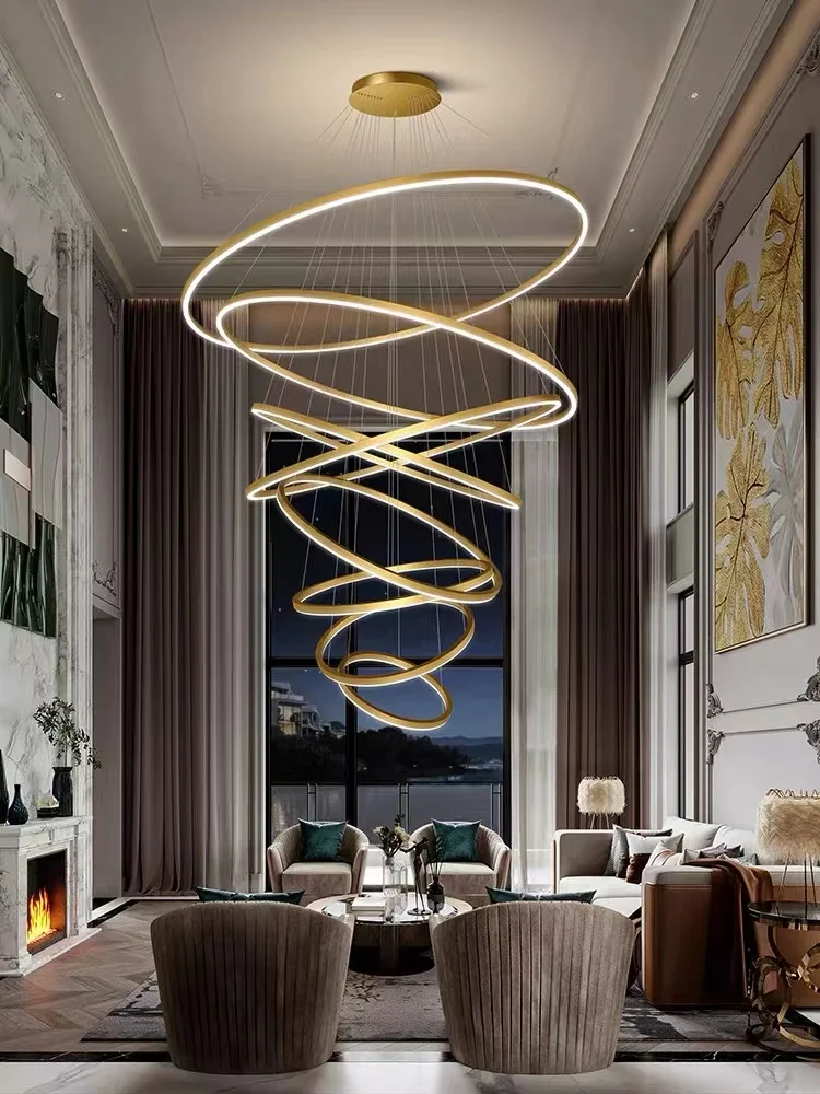 Duplex living room LED long chandelier Simple and modern loft bedroom dining room lamp Ring personalized rotating stairwell lamp
Duplex living room LED long chandelier Simple and modern loft bedroom dining room lamp Ring personalized rotating stairwell lamp