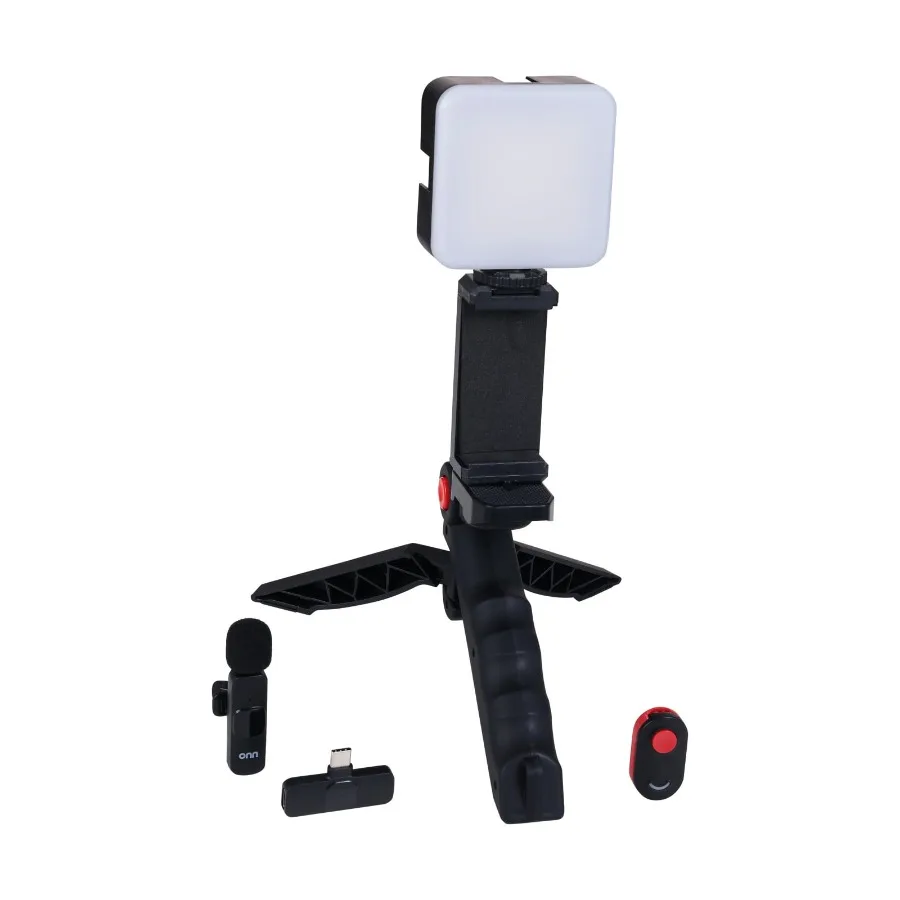 Portable LED Video Light Kit with Tripod Grip Smartphone Holder and Bluetooth Remote for Vlogging Streaming and Photography
Portable LED Video Light Kit with Tripod Grip Smartphone Holder and Bluetooth Remote for Vlogging Streaming and Photography