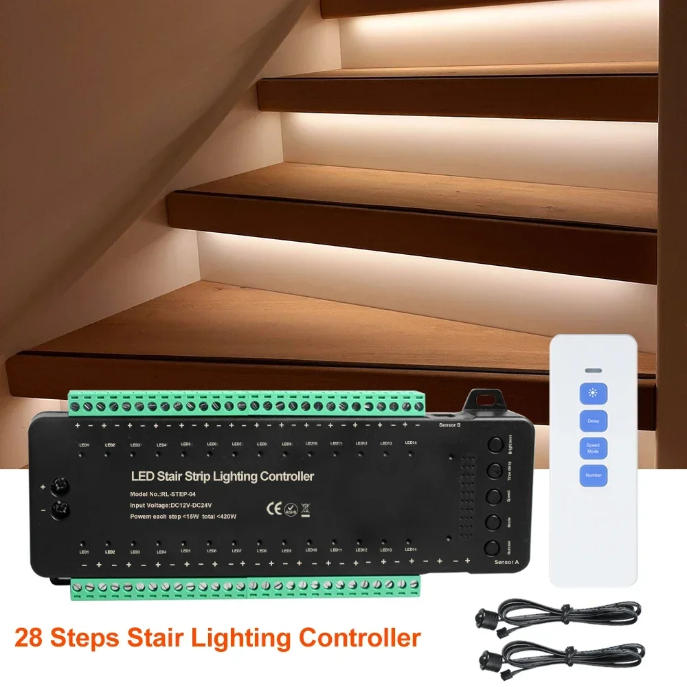 28-step human body PIR motion sensor multiple modes with remote control black LED stair lighting controller
28-step human body PIR motion sensor multiple modes with remote control black LED stair lighting controller