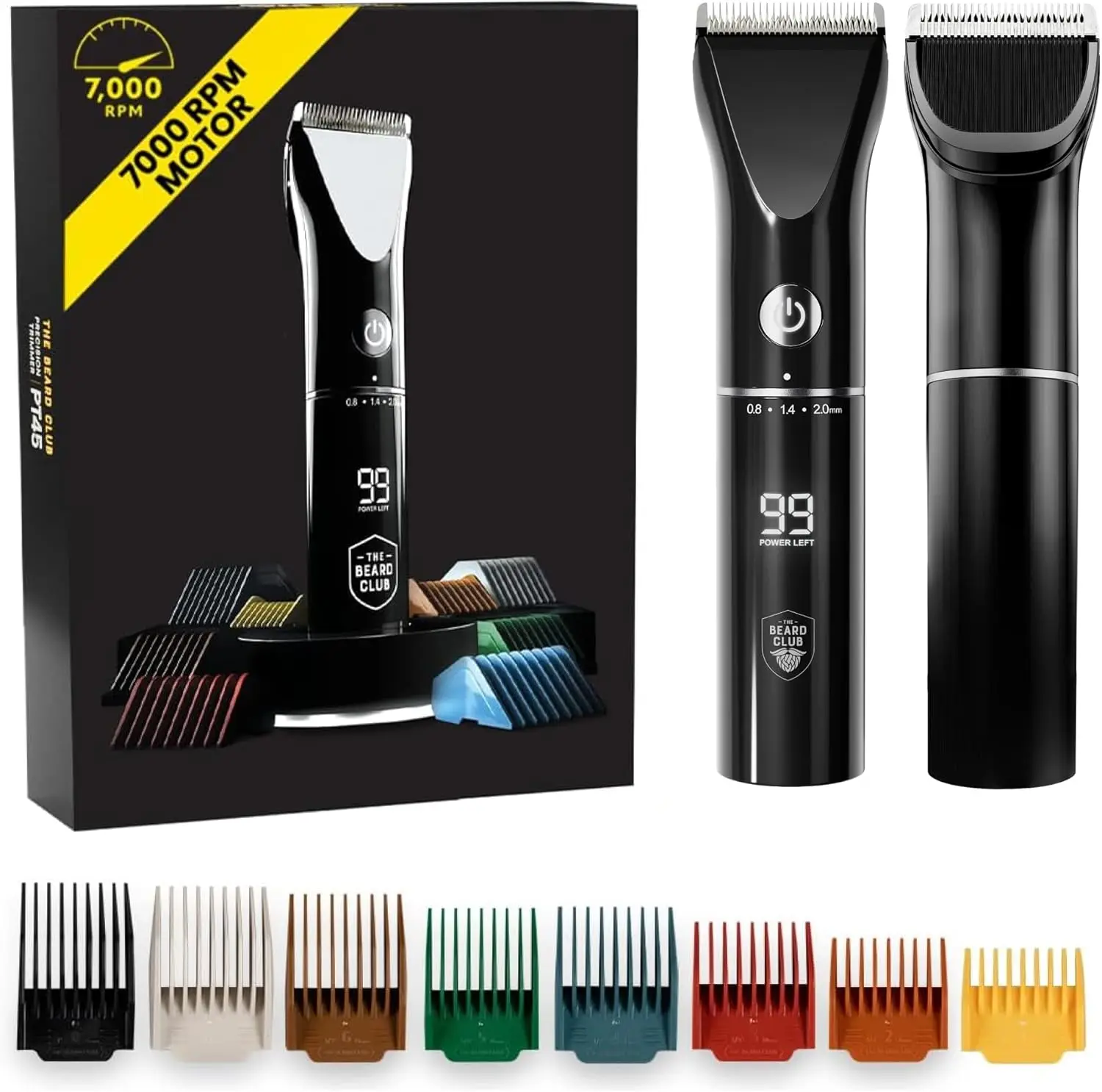Cordless Rechargeable Beard & Hair Trimmer for Men - High Power 7000 RPM, 8 Color Guides, 45 Lengths, Travel Lock
Cordless Rechargeable Beard & Hair Trimmer for Men - High Power 7000 RPM, 8 Color Guides, 45 Lengths, Travel Lock