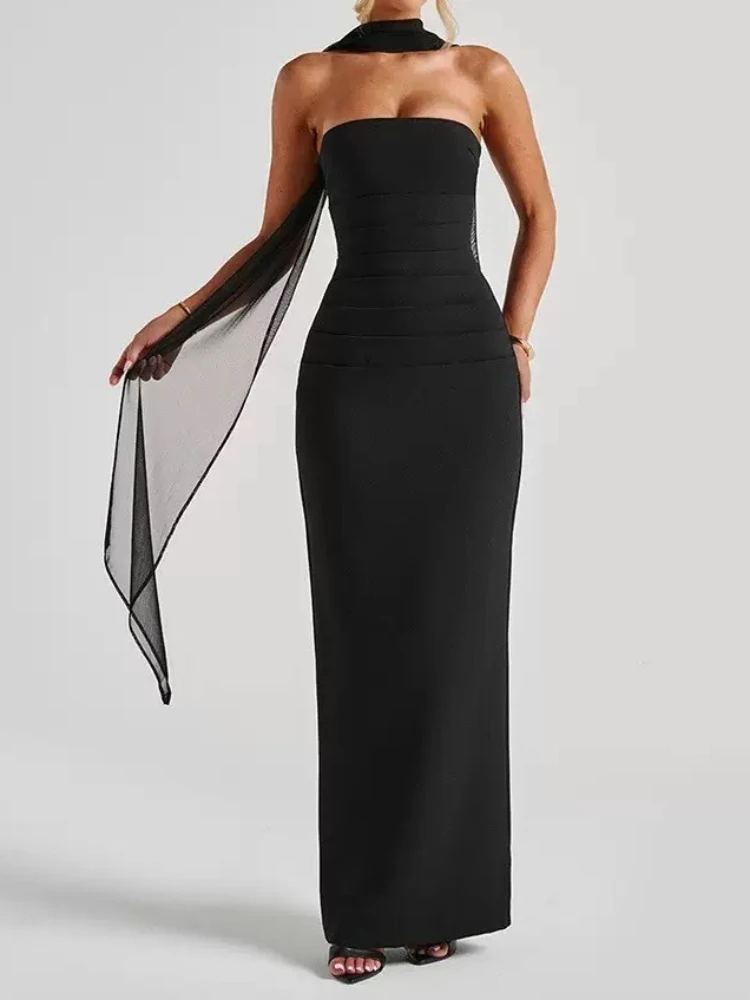 HOUZHOU Scarf Collar Strapless Sexy Maxi Dress for Women Off-shoulder Backless Bodycon Club Party Long Dress Elegant Black Dress
HOUZHOU Scarf Collar Strapless Sexy Maxi Dress for Women Off-shoulder Backless Bodycon Club Party Long Dress Elegant Black Dress