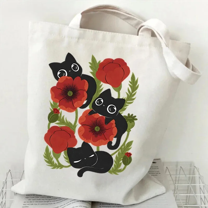 Funny Black Cat Print Reusable Storage Handbag Cute Animals Pattern Students Shoulder Bag Flower Cats Cartoon Women's Tote Bags
Funny Black Cat Print Reusable Storage Handbag Cute Animals Pattern Students Shoulder Bag Flower Cats Cartoon Women's Tote Bags
