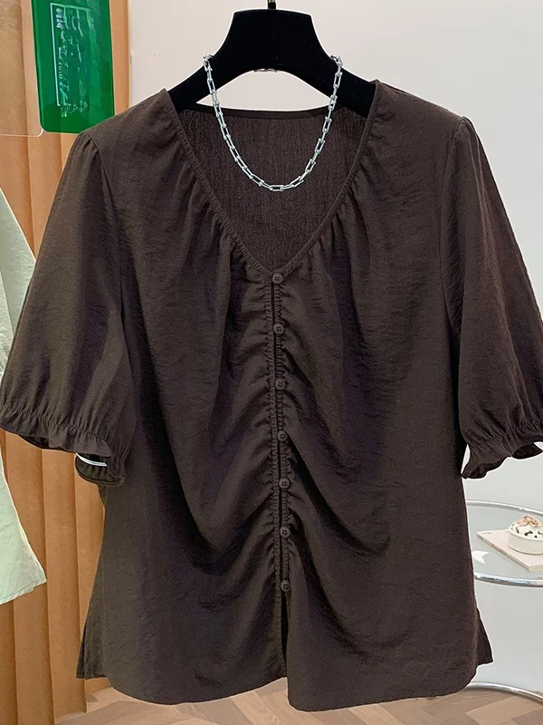 Elegant Color Pleated Cotton Linen Bubble Sleeve Shirt Women Summer Thin Casual V Neck Shoulder Appropriate Top
Elegant Color Pleated Cotton Linen Bubble Sleeve Shirt Women Summer Thin Casual V Neck Shoulder Appropriate Top