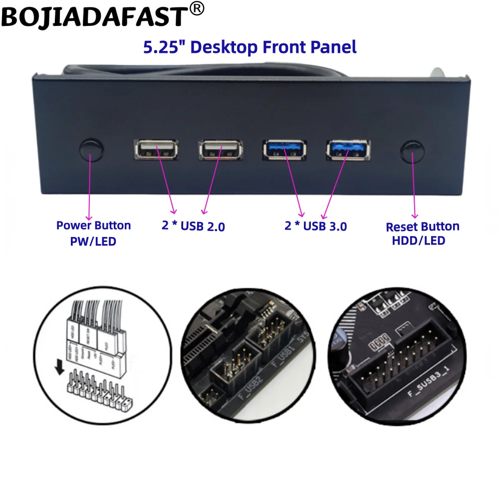 5.25" Desktop Front Panel With Two USB 3.0 + Dual USB 2.0 Type-A Connector + Power Reset Button For PC Computer Case In Stock
5.25" Desktop Front Panel With Two USB 3.0 + Dual USB 2.0 Type-A Connector + Power Reset Button For PC Computer Case In Stock