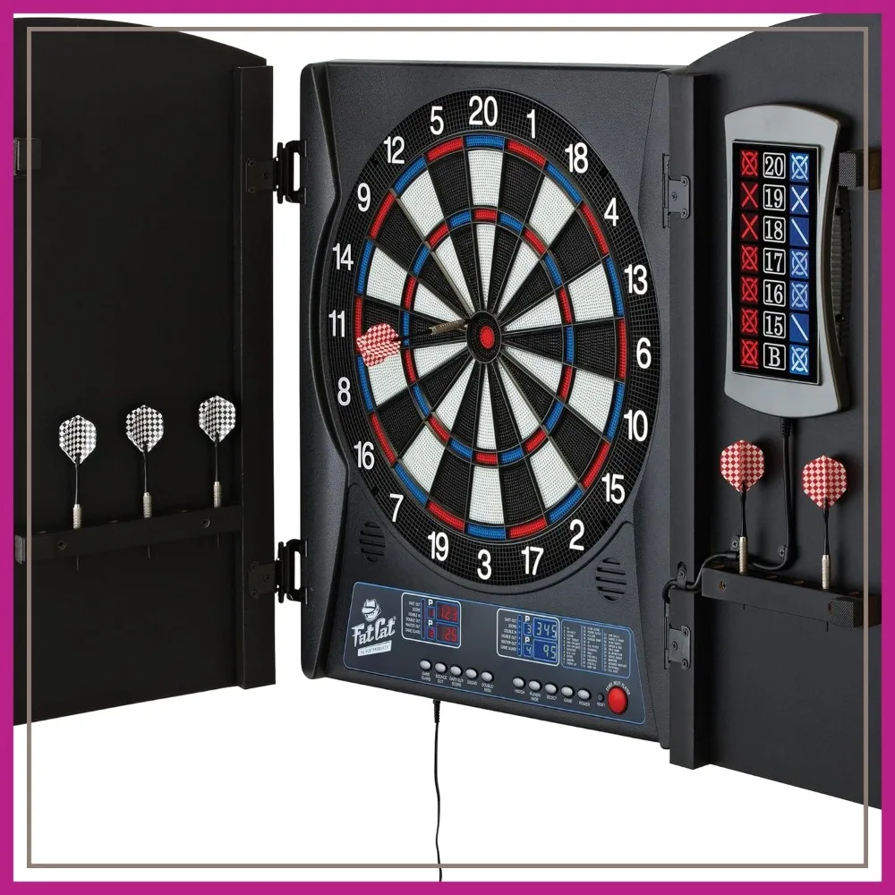 Electronic Soft Tip Dartboard with Cabinet, 13.5 in Target, 28 Games, 6 Darts
Electronic Soft Tip Dartboard with Cabinet, 13.5 in Target, 28 Games, 6 Darts