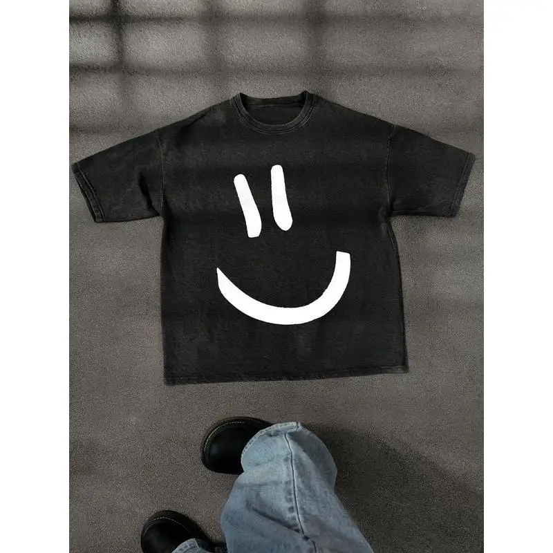 Smiley Face T-shirt, Men Women Oversized Washed Tee, Happy Face Graphic Top, Retro Simple Style Streetwear Apparel
Smiley Face T-shirt, Men Women Oversized Washed Tee, Happy Face Graphic Top, Retro Simple Style Streetwear Apparel