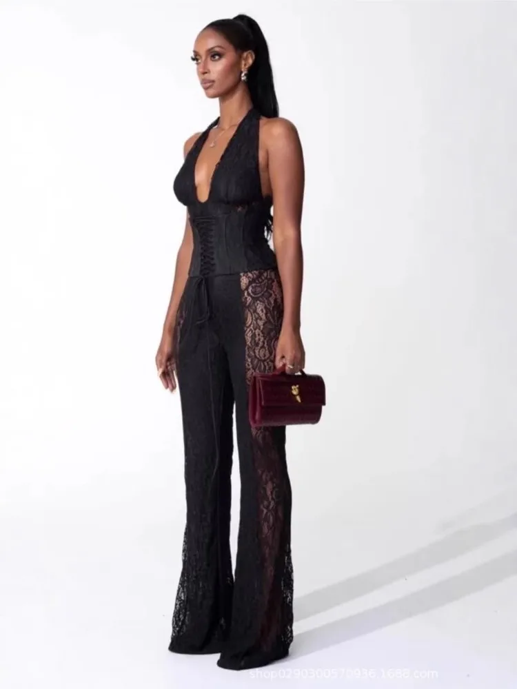Сексуальный кружевной комбинезон 2026, новый черный комбинезон с высокой талией и v-образным вырезом на шнуровке, элегантный клубный костюм, цельные комплекты брюк, наряды
Сексуальный кружевной комбинезон 2026, новый черный комбинезон с высокой талией и v-образным вырезом на шнуровке, элегантный клубный костюм, цельные комплекты брюк, наряды