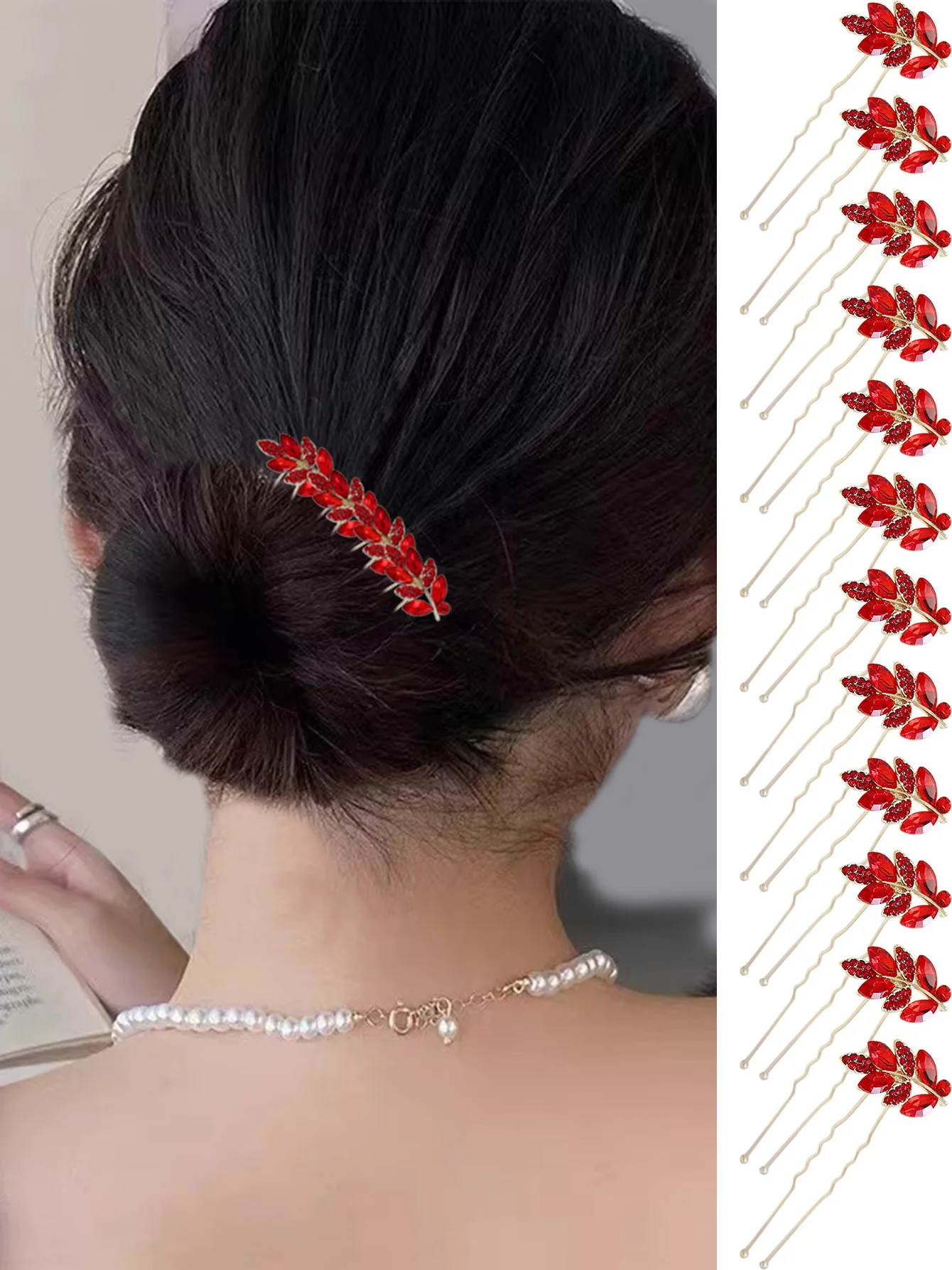 12pcs women's red leaf full diamond gold hairpin new hairpin fashion solid color wedding updo hair styling hair accessory
12pcs women's red leaf full diamond gold hairpin new hairpin fashion solid color wedding updo hair styling hair accessory