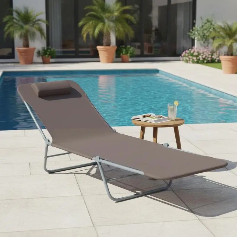 Outdoor Foldable Sun Lounger, Adjustable Backrest Garden Recliner Sun Lounger Chair with Headrest Pillow, Coffee
Outdoor Foldable Sun Lounger, Adjustable Backrest Garden Recliner Sun Lounger Chair with Headrest Pillow, Coffee