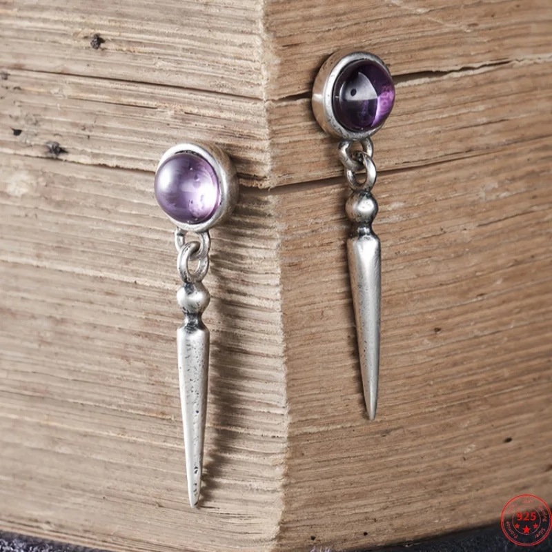 New S925 Sterling Silver Charms Drop Earrings for Men Women Antique Cone Ice Column Amethyst Ear Drop Punk Fine Choice Jewelry
New S925 Sterling Silver Charms Drop Earrings for Men Women Antique Cone Ice Column Amethyst Ear Drop Punk Fine Choice Jewelry