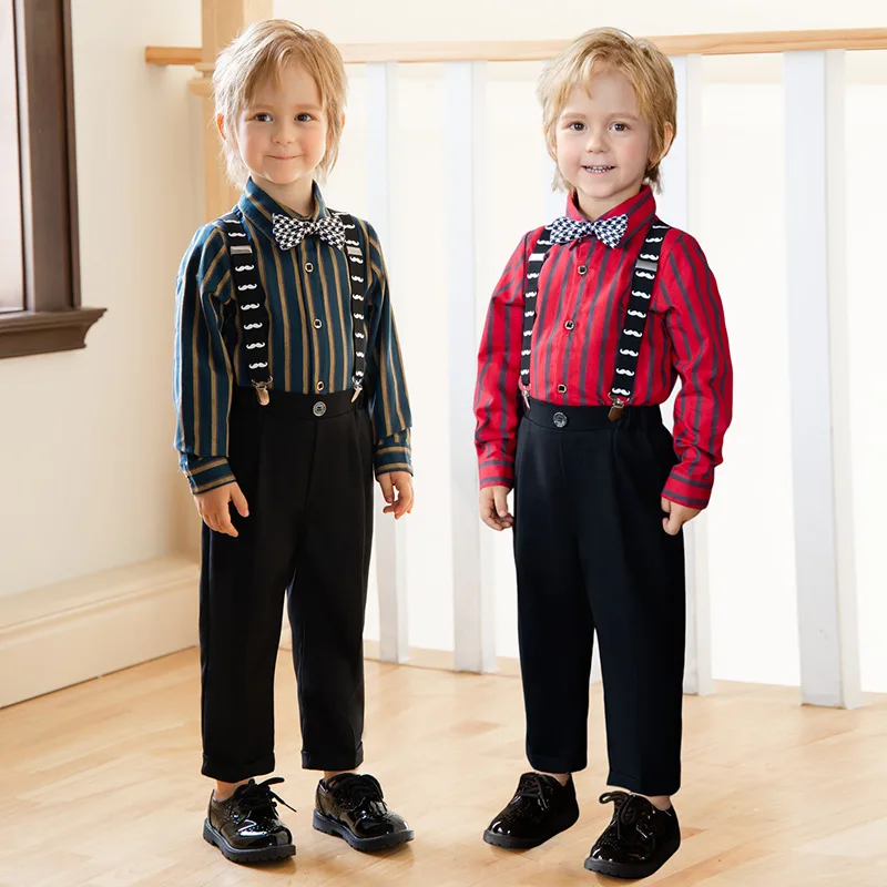 Children Boys Autumn Suits Kids Boys British Striped Long Sleeve Strap Pants Suits Outfits Set Children's Piano Performance Suit
Children Boys Autumn Suits Kids Boys British Striped Long Sleeve Strap Pants Suits Outfits Set Children's Piano Performance Suit