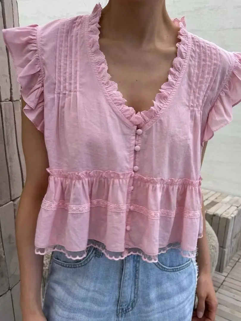 Sweet Lace Trim Sleeveless Summer Shirt Women's Versatile Top Dongda Gate 2026 Breathable Cotton V-Neck Button-Up Casual Wear
Sweet Lace Trim Sleeveless Summer Shirt Women's Versatile Top Dongda Gate 2026 Breathable Cotton V-Neck Button-Up Casual Wear
