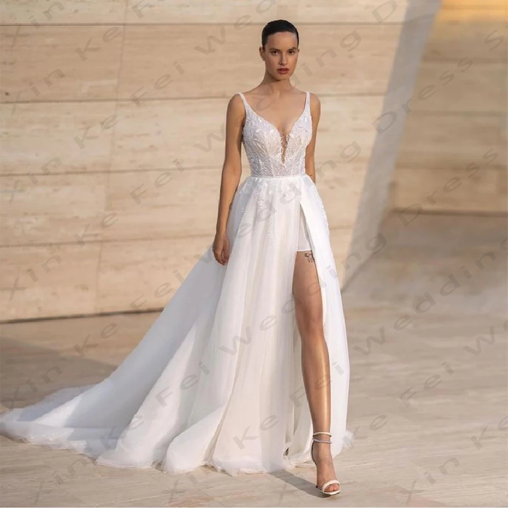 2024 Bohemian Women's Wedding Dresses A-Line Sexy Open Back Side Split Princess Lace Applique Bridal Gowns Vestidos De Novia 
2024 Bohemian Women's Wedding Dresses A-Line Sexy Open Back Side Split Princess Lace Applique Bridal Gowns Vestidos De Novia