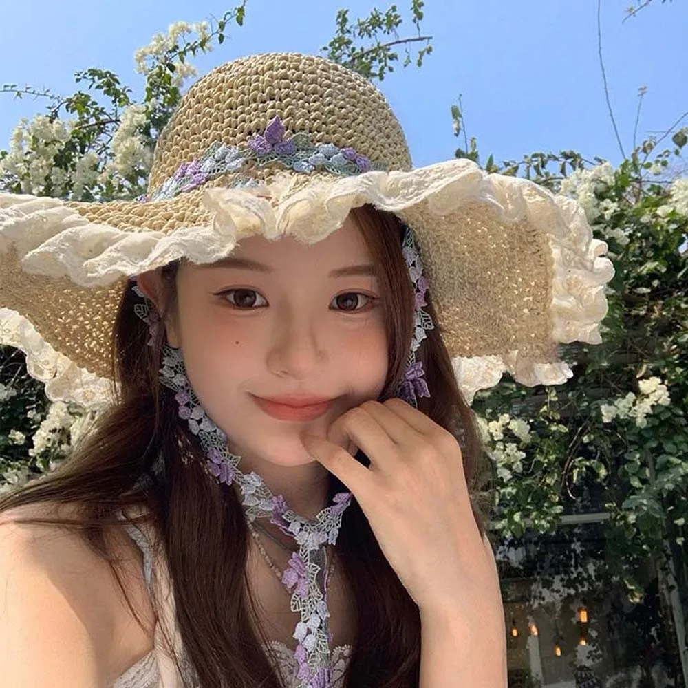 Breathable Vacation Beach Cap with Garland with Lace Big Brimmed Straw Hat Sombrero Lightweight Woven Sun Cap Performances
Breathable Vacation Beach Cap with Garland with Lace Big Brimmed Straw Hat Sombrero Lightweight Woven Sun Cap Performances