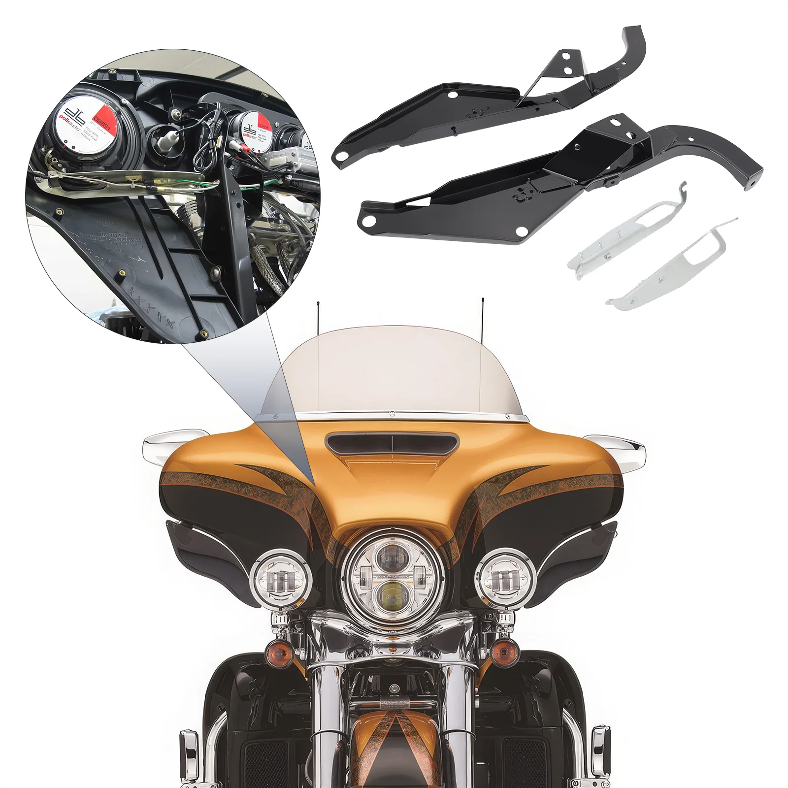 Motorcycle Fairing Support Replace Brackets for Harley Electra Glide FLHT/ Street Glide FLHX 1996-2013 with Batwing Head Fairing
Motorcycle Fairing Support Replace Brackets for Harley Electra Glide FLHT/ Street Glide FLHX 1996-2013 with Batwing Head Fairing