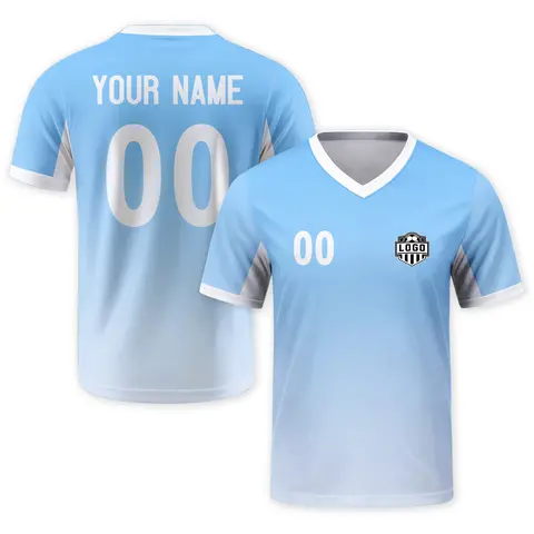 Custom Football Shirt Light Blue Personalized Soccer Jersey with Logo Name Number Football Team Jerseys for Men Kids Women