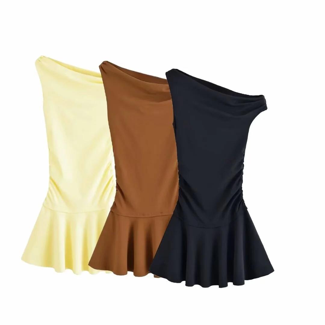 BM&MD&ZA Women's Elegant Sexy Asymmetric Shoulder Pleated Decorated Sleeveless Mini Dress with Ruffled Hem
BM&MD&ZA Women's Elegant Sexy Asymmetric Shoulder Pleated Decorated Sleeveless Mini Dress with Ruffled Hem