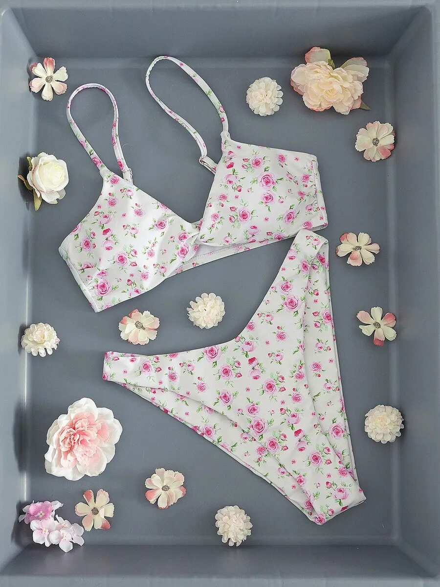 Floral Print Spaghetti Strap Bikini Set For Women Spring Summer
Floral Print Spaghetti Strap Bikini Set For Women Spring Summer